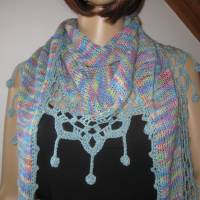 Dreieckstuch, Schaltuch aus handgefärbter Wolle mit Baumwolle, gestrickt und gehäkelt, Schal, Stola Bild 1