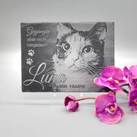 20 x 15 cm Gedenktafel für Tiere Schiefertafel inkl. Gravur als Gedenkstein personalisiert mit Foto und Wunschtext Bild 1