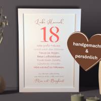 Geldgeschenk personalisiert - 18. Geburtstag Mädchen - Geburtstagsgeschenk für Frauen - Geschenkidee Andenken Wanddeko Bild 2