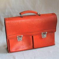 Vintage Schultasche Leder orange mit Gurten Bild 1
