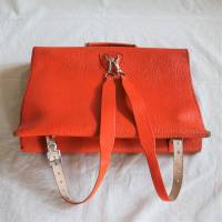 Vintage Schultasche Leder orange mit Gurten Bild 3