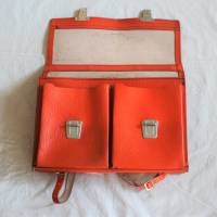 Vintage Schultasche Leder orange mit Gurten Bild 4