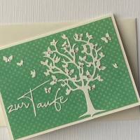 Glückwunschkarte Taufe  Lebensbaum Schmetterlinge A6 Jadegrün Bild 4