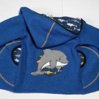 Wollwalk Jacke in Gr. 104, Walkjacke, komplett gefüttert, in royalblau, mit Delfinbutton Bild 1