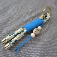 Schlüsselanhänger aus PPM-Seil in Beige/Blau mit Holzperle Home Bild 1