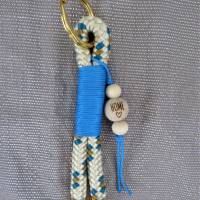 Schlüsselanhänger aus PPM-Seil in Beige/Blau mit Holzperle Home Bild 2