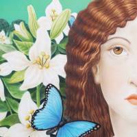Original Wohnzimmer Airbrush Bild Frau mit Schmetterlingen und Blumen in Acryl, Wandbild Bild 2