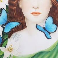 Original Wohnzimmer Airbrush Bild Frau mit Schmetterlingen und Blumen in Acryl, Wandbild Bild 3
