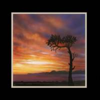 Miniatur Bild Sonnenuntergang, Acryl Bild in leuchtenden Farben, Quadratisches Bild , Gerahmte Original Gemälde Bild 1