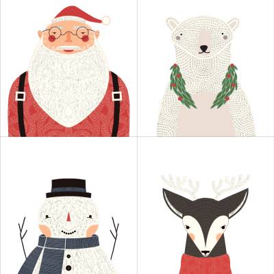 Patchworkstoff Merrymaking von Gingiber – Panel mit 4 Weihnachtsmotiven aus Baumwolle, Stoffpanel von Moda