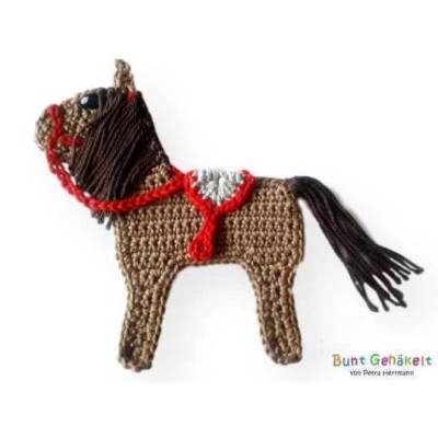 Pferd, Häkelapplikation, Aufnäher, Pony, Applikation, Tierapplikation, Pferdeapplikation, Mädchenapplikation