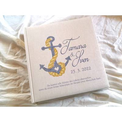 Fotoalbum echtes Leinen personalisierbar Hochzeitsalbum Gästebuch Anker
