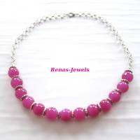 Glaskette Collier Glasperlen pink silberfarben Glas Kette Perlenkette Glasperlenkette handgefertigt Bild 2