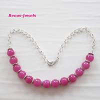 Glaskette Collier Glasperlen pink silberfarben Glas Kette Perlenkette Glasperlenkette handgefertigt Bild 3