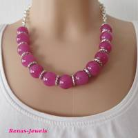 Glaskette Collier Glasperlen pink silberfarben Glas Kette Perlenkette Glasperlenkette handgefertigt Bild 4