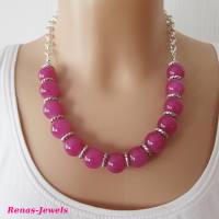 Glaskette Collier Glasperlen pink silberfarben Glas Kette Perlenkette Glasperlenkette handgefertigt Bild 5