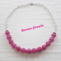Glaskette Collier Glasperlen pink silberfarben Glas Kette Perlenkette Glasperlenkette handgefertigt Bild 6
