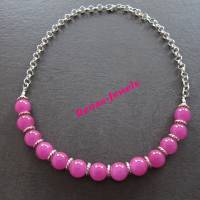 Glaskette Collier Glasperlen pink silberfarben Glas Kette Perlenkette Glasperlenkette handgefertigt Bild 7