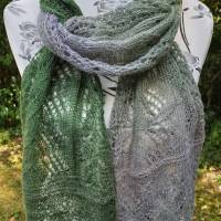 Schal - Laceschal - elegant und leicht - grün / grau -  handgestrickt  und ein Unikat Bild 3