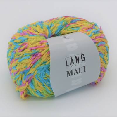 Buntes Mischgarn- gelb türkis pink -Baumwolle+Polyacryl-Lang Yarns-Maui-Strickgarn-Häkelgarn-Handarbeiten-DIY-Material