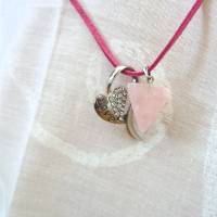 Halskette mit Herz- und Rosenquarzanhänger handgefertigt von Hobbyhaus Bild 1