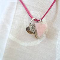 Halskette mit Herz- und Rosenquarzanhänger handgefertigt von Hobbyhaus Bild 3