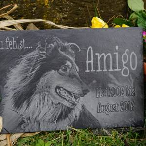 30 x 20 cm Gedenktafel für Tiere Schiefertafel inkl. Gravur als Gedenkstein personalisiert mit Foto und Wunschtext Bild 3