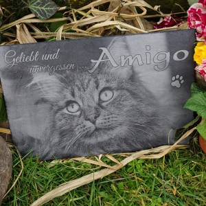 30 x 20 cm Gedenktafel für Tiere Schiefertafel inkl. Gravur als Gedenkstein personalisiert mit Foto und Wunschtext Bild 4