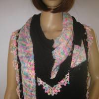Dreieckstuch, Schaltuch aus handgefärbter Wolle mit Baumwolle, gestrickt und gehäkelt, Schal, Stola Bild 2
