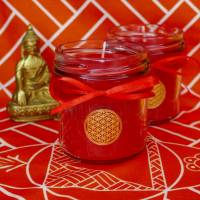 Hochwertige Chakra Kerze | Wurzelchakra | Blume des Lebens Bild 1
