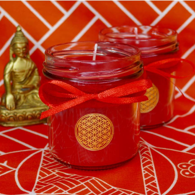 Hochwertige Chakra Kerze | Wurzelchakra | Blume des Lebens