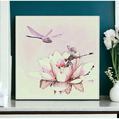 LIBELLEN AUF SEEROSE in Pastell Flügeltiere Wanddeko Blumenbild Landhausstil Shabby Chic Vintage Style online kaufen