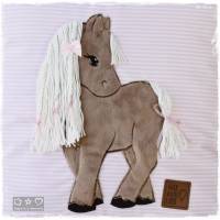 Kissen 40cmx40cm, rosa/weiß mit Doodlestickerei Pferd, personalisierbar Bild 2