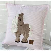 Kissen 40cmx40cm, rosa/weiß mit Doodlestickerei Pferd, personalisierbar Bild 3