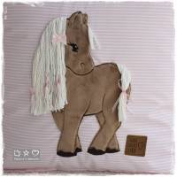 Kissen 40cmx40cm, rosa/weiß mit Doodlestickerei Pferd, personalisierbar Bild 4