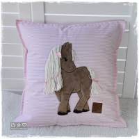 Kissen 40cmx40cm, rosa/weiß mit Doodlestickerei Pferd, personalisierbar Bild 6