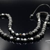 Herren Halskette aus Edelsteinen Achat Lavastein mit Knotenverschluss, Länge 51 cm Bild 4