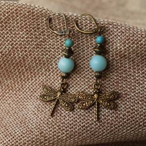 Ohrringe Libelle im Boho Style - türkis und bronze Bild 3