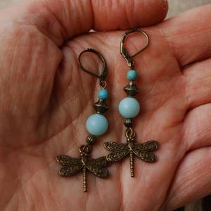 Ohrringe Libelle im Boho Style - türkis und bronze Bild 5
