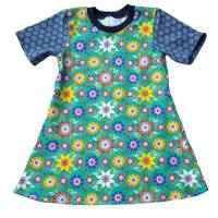 Mädchenkleid Sommerkleid kurzarm Größe 110 - Blumen türkis grün Bild 1