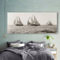 Leinwandbild Segelschiffe auf dem Meer um 1892 maritim - Panorama - Historische Schwarz weiß Fotografie  Geschenkidee Bild 3