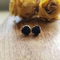 schwarze Blumen Ohrringe silberfarbe Ohrstecker Bild 1