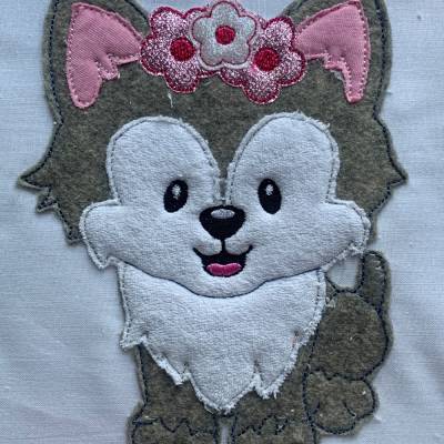 Stickdatei Doodle Wolf Girl / Hund Husky Applikation    Set 732 Maschinenstickerei