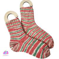 Handgestrickte Socken, Größe 40/41, aus Sockenwolle mit Baumwolle, handgefärbt, Farbe: Wassermelone Bild 1