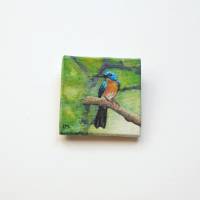 Handbemalte  Mini Leinwand als Brosche und Miniatur als Wohndeko für Vogel - Begeisterte, Schmuck von Künstler Bild 2