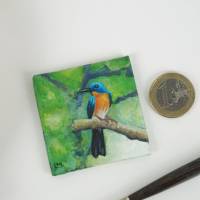Handbemalte  Mini Leinwand als Brosche und Miniatur als Wohndeko für Vogel - Begeisterte, Schmuck von Künstler Bild 3