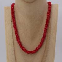 Halskette, Häkelkette feuerrot irisierend, Länge 43 cm, Perlenkette aus Glasperlen gehäkelt, Rocailles, Häkelschmuck Bild 3