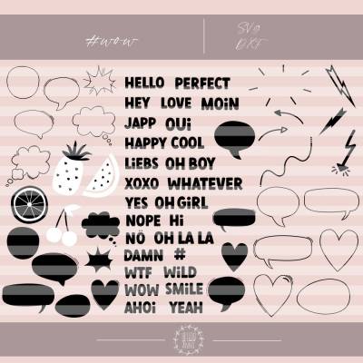 Plotterdatei #wow mit vielen Statements, Hintergrundformen und Elementen