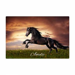 Schreibtischunterlage – Schwarzes Pferd mit Wunschname – 60 x 40 cm – Schreibunterlage Kinder aus Premium Vinyl  – Made Bild 3
