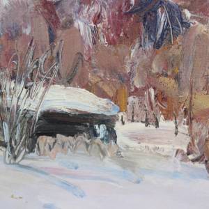 Ölbild russische Winterlandschaft Landschaftsbild im Holzrahmen signiert 1984 Russland Sowietunion Bild 5